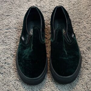 Vans Green Velvet Slip-On Loafers